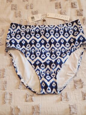Beyond Blue Ikat High-Waist Swim Bottoms